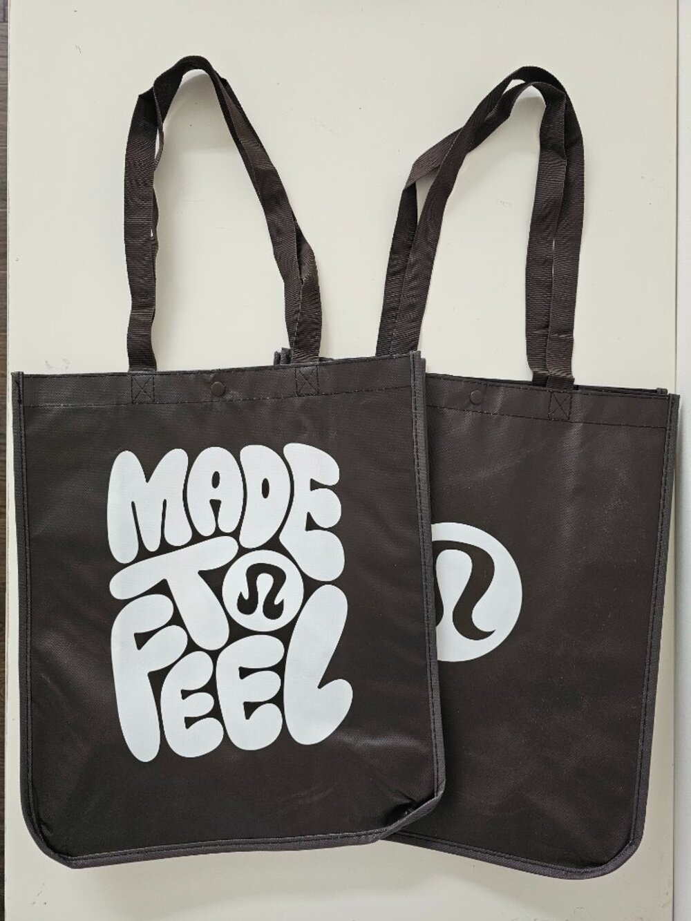 2 x New LULULEMON Brown Made To Feel Logo Reusable Shopping Gym Bag Large